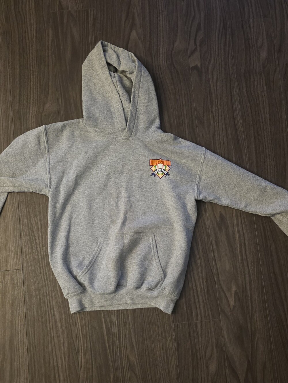 Cooperstown Dream Park Gray Graphic Pullover Hoodie with Small Chest Logo